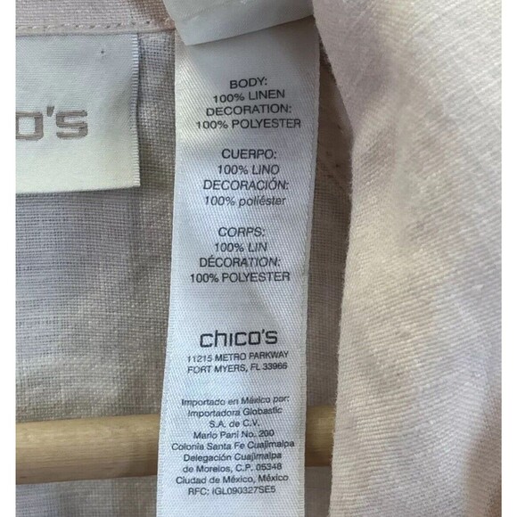 Chicos Linen Zip Up Jacket M Pink Eyelet 3/4 Sleeve Tunic Pockets Lagenlook‎ - Picture 7 of 16